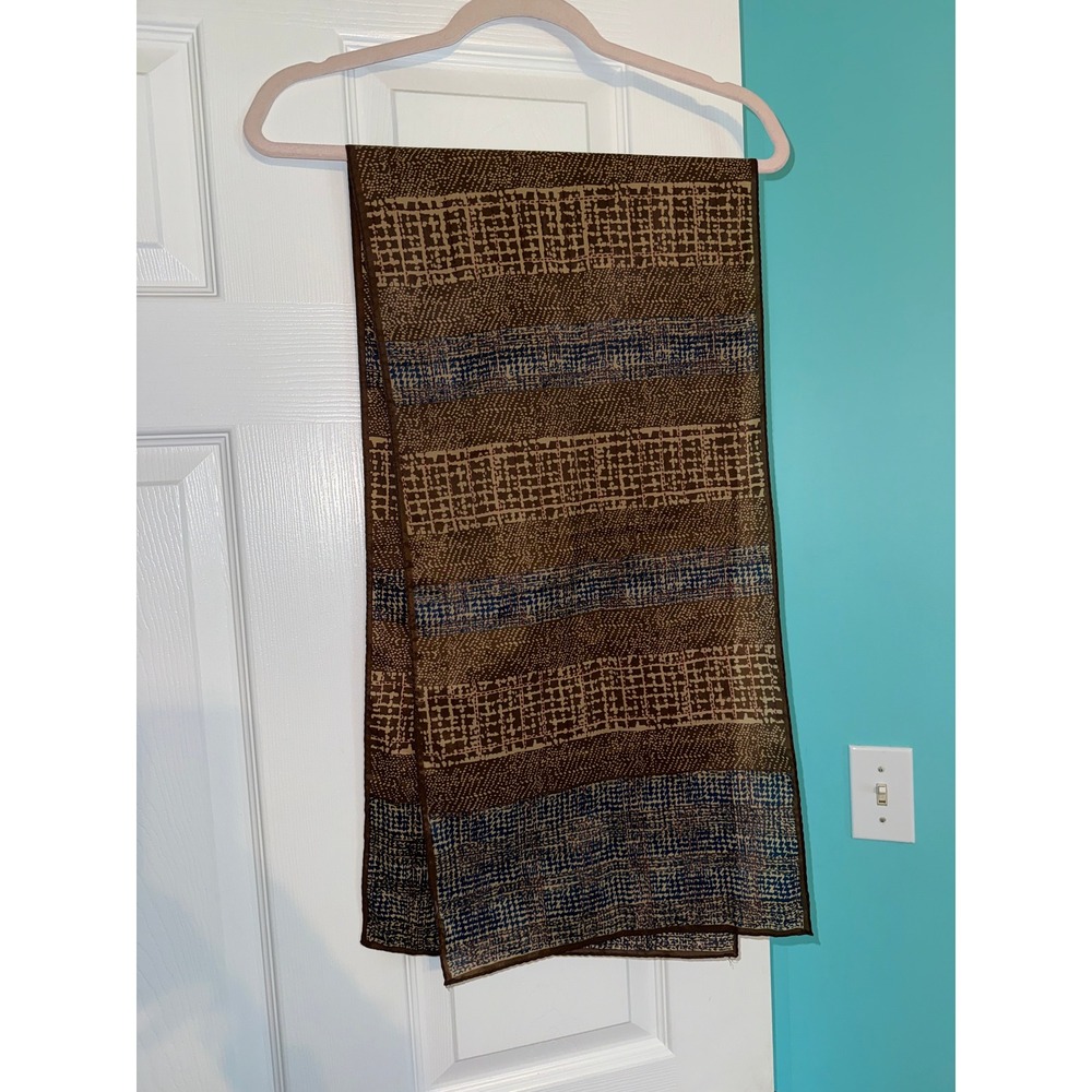 Vintage Brown Navy Abstract Grid Stripe Pattern Rectangular Scarf Lightweight